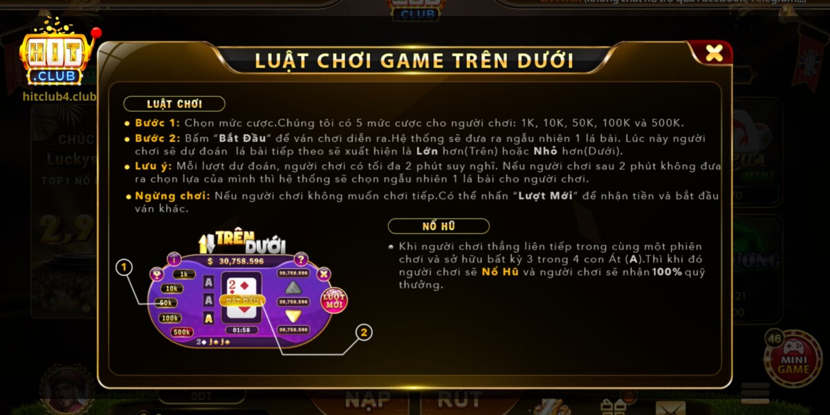 Hướng dẫn chơi trên dưới Hitclub