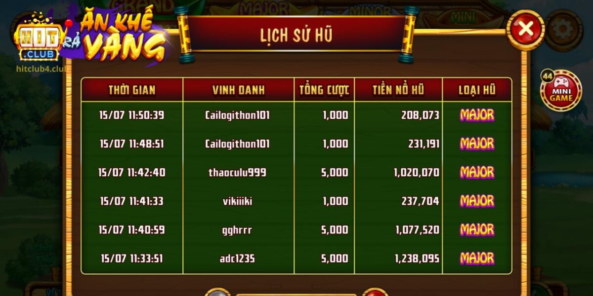 Theo dõi bảng lịch sử hũ vừa được cập nhật hôm nay